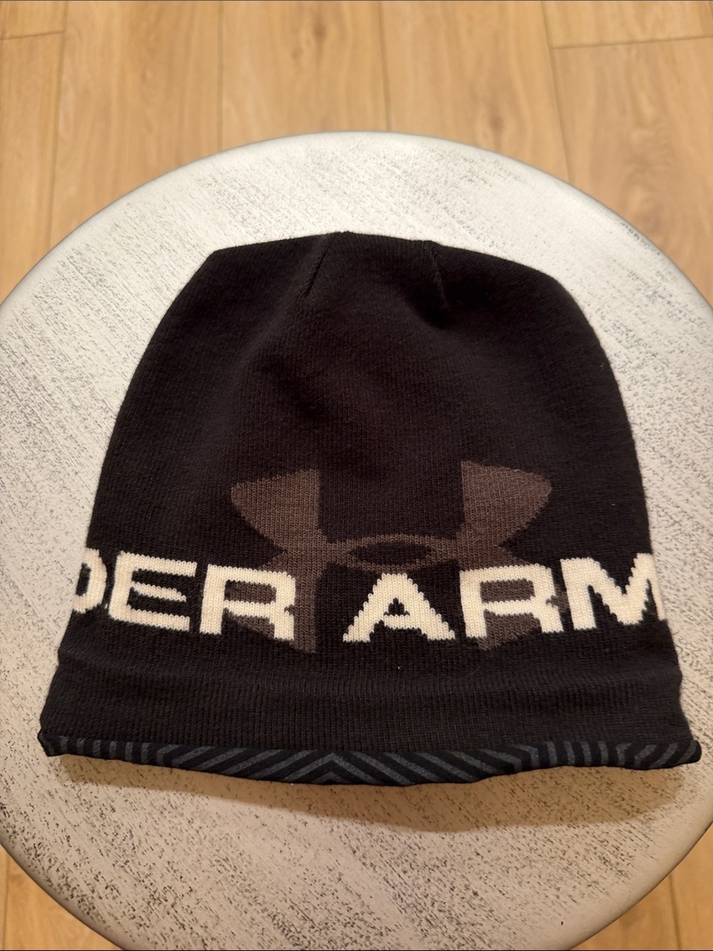 Under Armour Black Beanie with White Logo Stripe